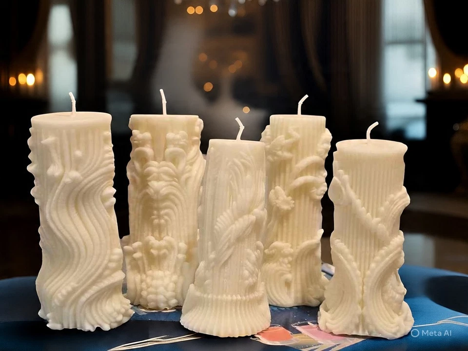 Juego de 5 pilares de velas de cera de soja. Velas blancas para decoración del hogar regalos hogar Foto 3 de 4