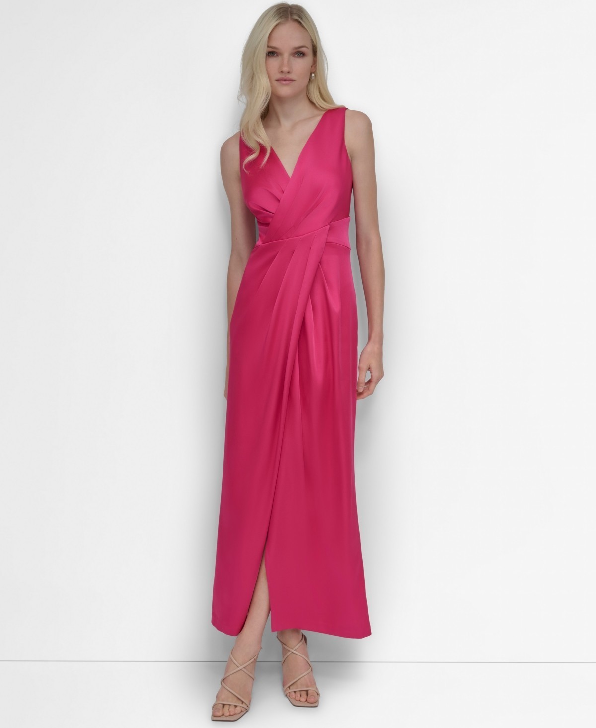 Vestido sin mangas DKNY con cuello sobrepelliz envolvente sintético para mujer 14 rosa pavo real cremallera trasera