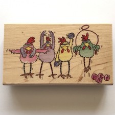 Penny Black Chicks Workout #3471L Wood Mount Rubber Stamp - Chickens Exercising