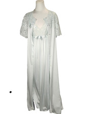 Vintage 60s/50s Shadowline Mint Green Peignoir Set Robe  Gown Lace  Bow Medium
