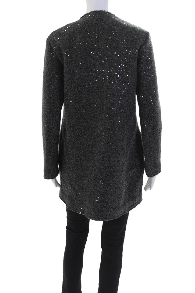 Abrigo Zara Mujer Manga Larga Tres Botones Lentejuelas Tejido Gris Talla Pequeña Foto 3 de 4