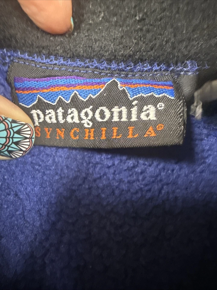 Chaleco polar Patagonia Synchilla XL para hombre azul con ribete azul vintage. USA Foto 3 de 4