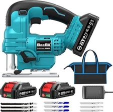 SEESII Cordless Jig Saw 21V, Electric Jigsaw Tool with 2× 2.0Ah Battery