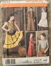 New UC Simplicity prairie Saloon Old West dress pattern 2844 Costume Girl 7-14