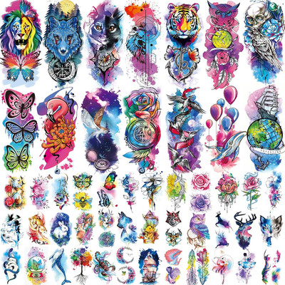 86 Sheets Temporary Tattoo, 14 Sheets Large Half Arm Fake Flower Cat Owl Lion Ta