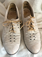 Antique Ladies White Leather Oxford Lace Up Heels