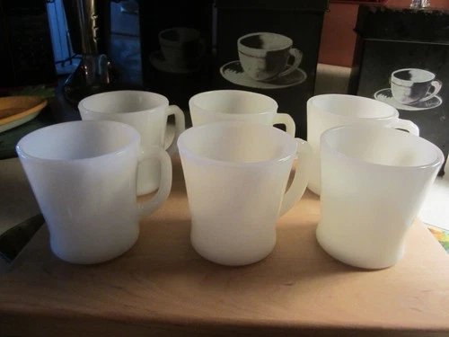 Vintage Fire King White Milk Glass D Handle Coffee Cup Mug Lot 6 Anchor Hocking
