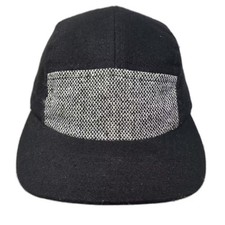 Flipside Hats 5-Panel Strapback Black Grey Woven Front Baseball Cap Made in USA