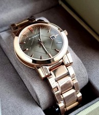 NEW BURBERRY WOMENS WATCH BU9005 STEEL ROSE GOLD STRAP & BROWN DIAL GENUINE