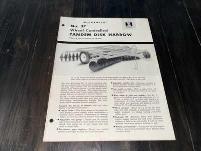 IH McCormick No. 37 Wheel-Controlled Tandem Disk Harrow Sales Brochure 