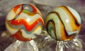 .70"-.68" D.A.S. MARBLES - GLASS COLLECTOR TOYS - LOT OF 2 NM