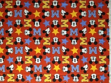 REMNANT Mickey Mouse Cotton Fabric Red Mouse Ears Letters Stars 12 x 24"
