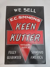 Vintage 'We Sell Keen Kutter' Metal Embossed Sign -Made in USA 10 1/2" x 15 1/2"