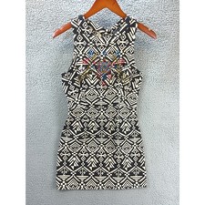 ASTR Geometric Embroidered Sleeveless Dress Womens S Black Aztec Boho Mini Party