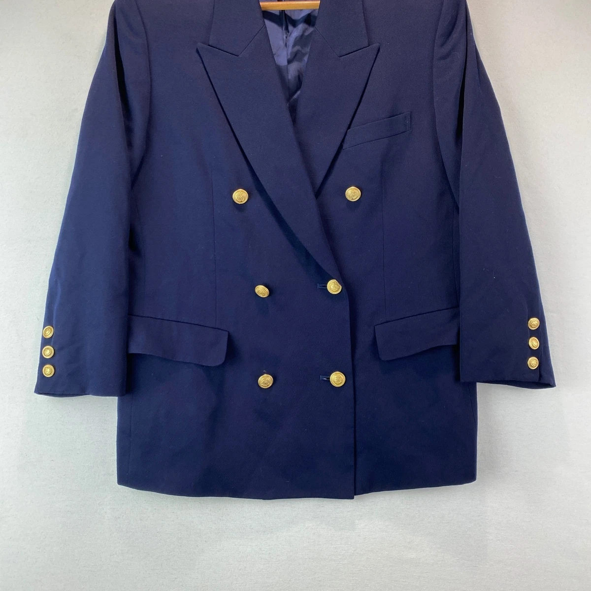 Blazer Burberrys Doble Pecho Mujer 160A EE. UU. 6-8 Azul Marino Dorado Cresta Botones