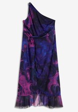 Figurbetontes One-Shoulder-Kleid mit Schmuck-Detail Gr 44/46 Dunkelblau Rosa Neu