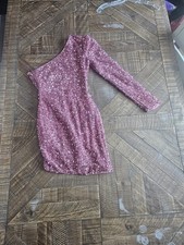 Fashion Nova Pink Sequin One Shoulder Long Sleeve Mini Dress Womens XS DRT1035FN