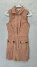 Haute Monde Utility Dress Teens  M Girls Tan Sleeveless Zip Up Collared Pockets