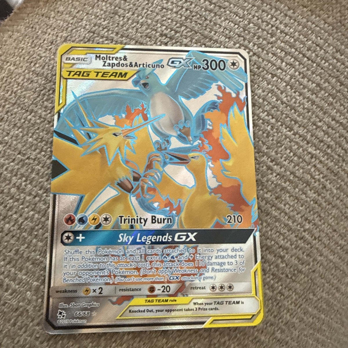 Moltres & Zapdos & Articuno GX (Full Art) 66/68 Hidden Fates Holo