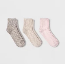 Universal Thread Women’s Ankle Socks 3 Pair Pack Cotton Blend Pink Tan Gray 4-10