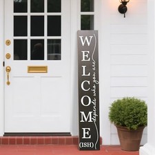 Welcome Porch Sign Decor,Hanging Wooden Door Sign,Rustic Porch Standing Black