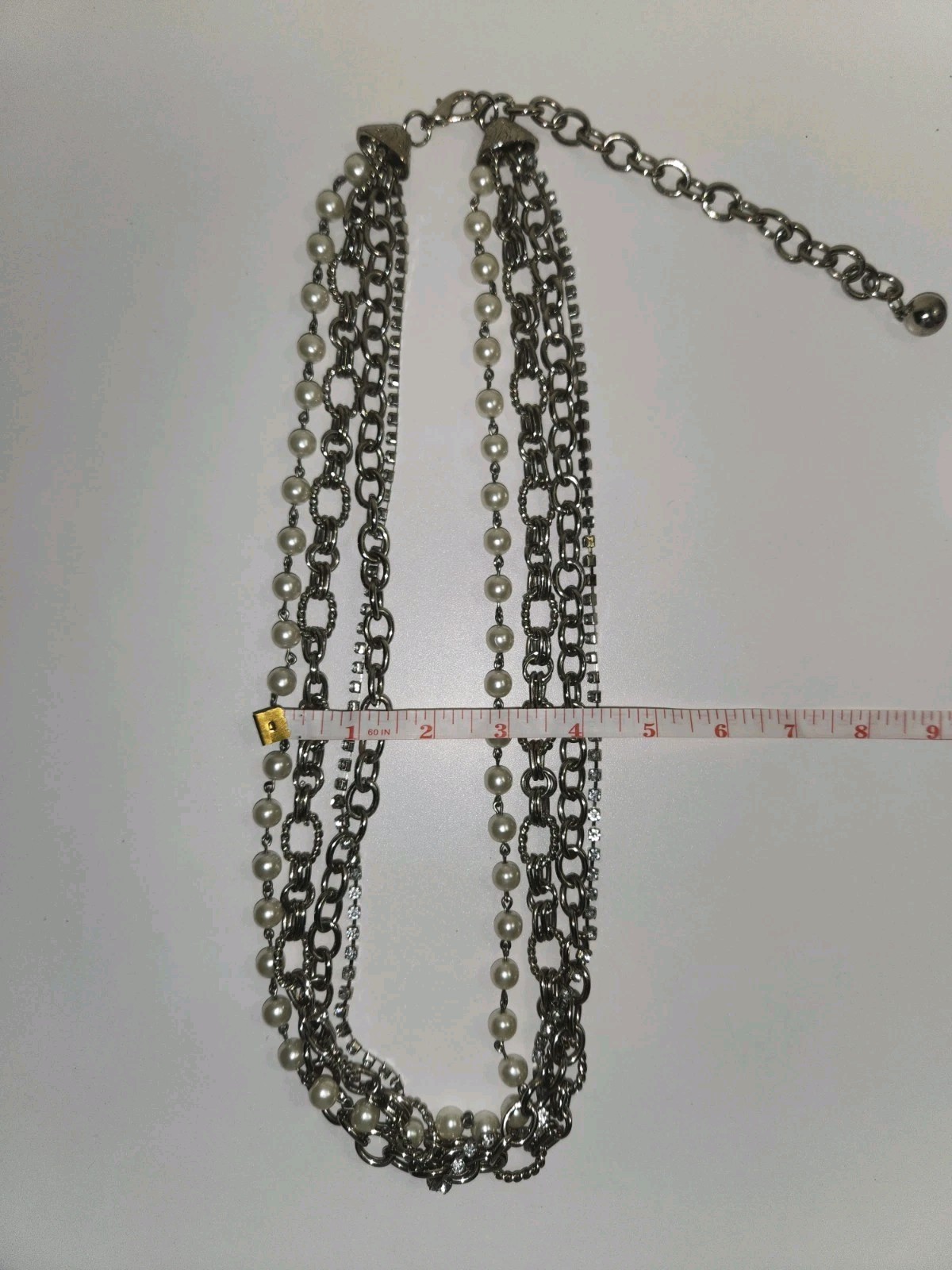 Statement Necklace Multistrand Silvertone Faux Pe… - image 8