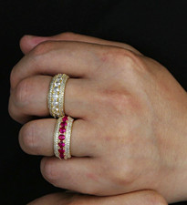 9ct Yellow Gold Diamond & Ruby Eternity Band Ring Pavé Engraved N 6mm GIA