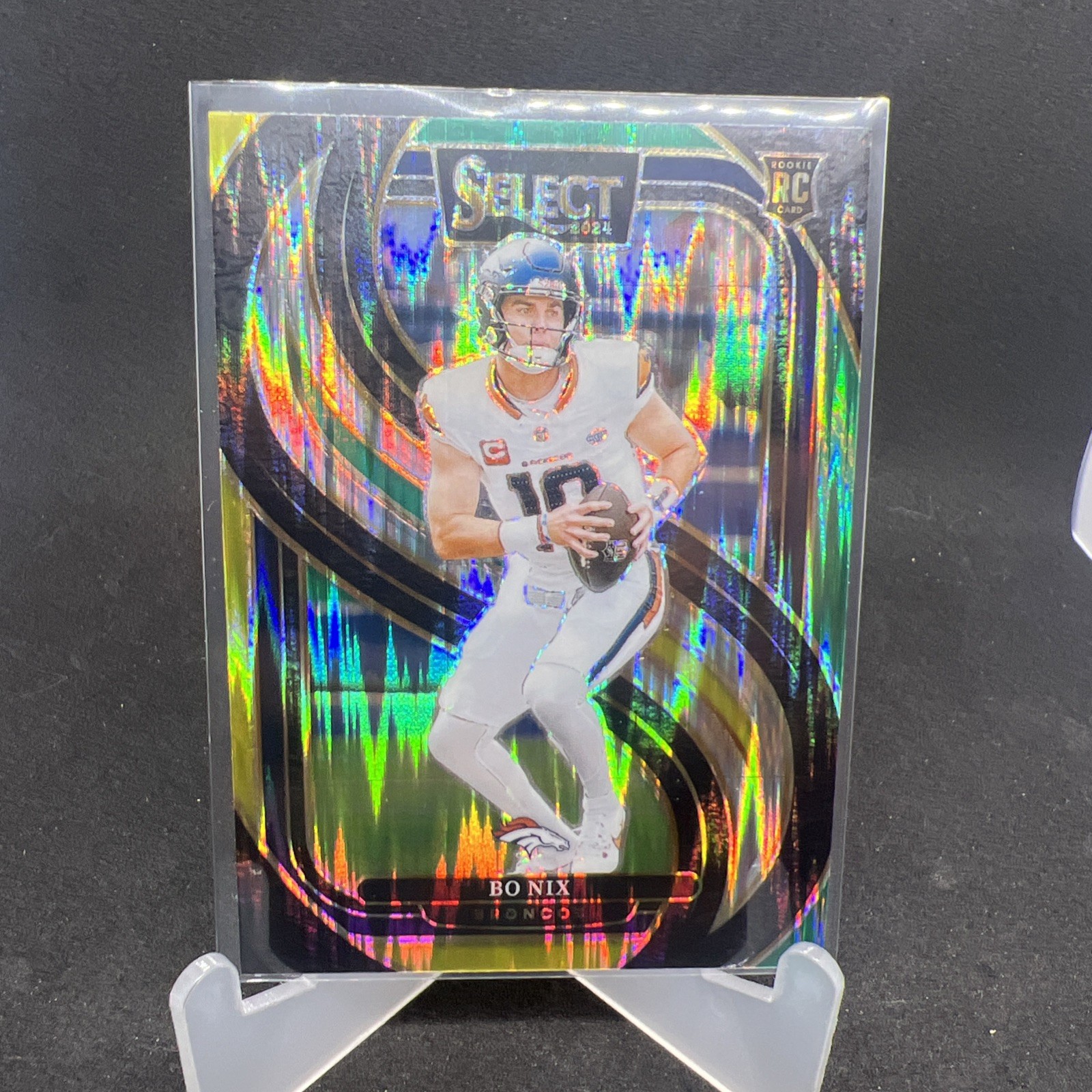 2024 Panini Select Premier #117 Bo Nix Green Yellow Shock Prizm Rookie