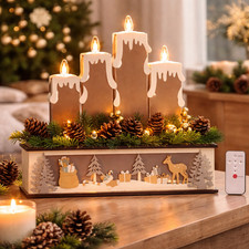 LUMIDA Xmas LED Holz Deko Kerzen Winterszene Weihnachtsdeko