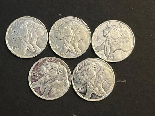 Bear/Bull 1/10 Oz .999 Silver Round Golden State Mint BU Lot of 5