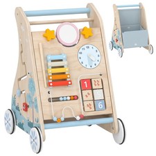 Trotteur Bebe en Bois Bois naturel Chariot de Marche Centre d'Activités Double