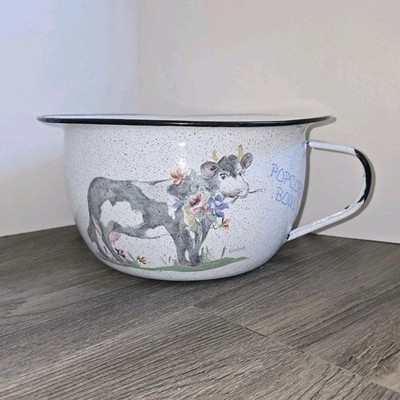 DAUGHERTY STUDIO White Enameled Painted Pig Popcorn Bowl Signed Karen Country