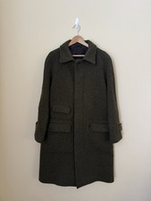 Drake’s London Olive Green Herringbone Wool Raglan Coat 40