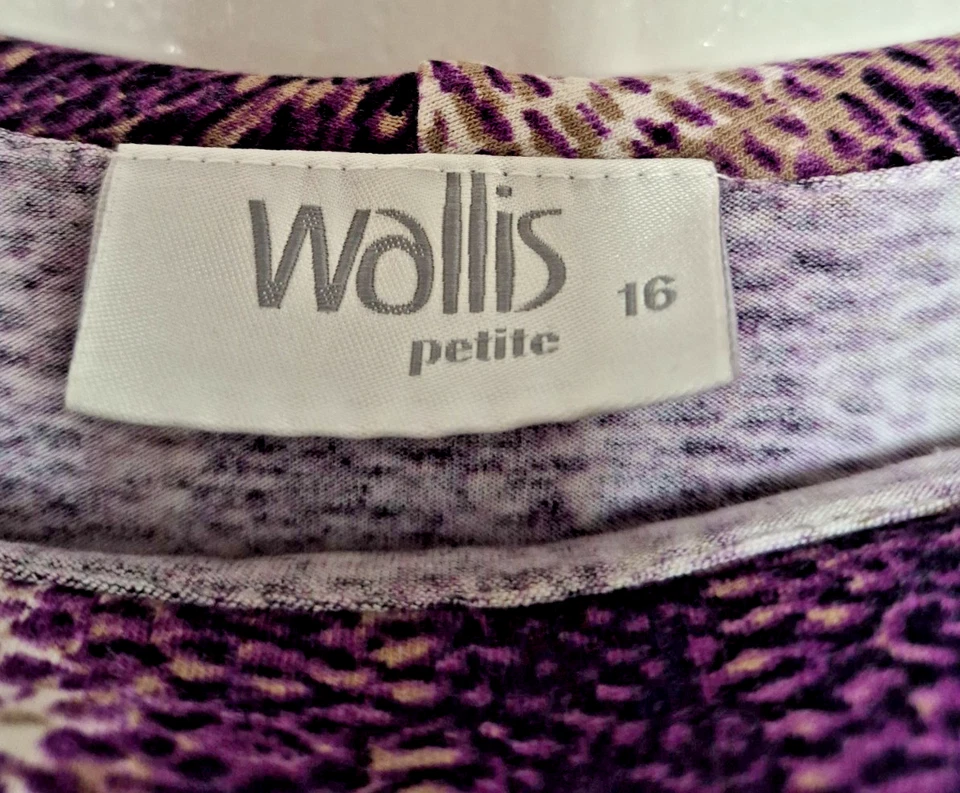 Wallis Petite Ladies Purple Patterned Top with Tie Belt Size 16 - Image 2 of 4