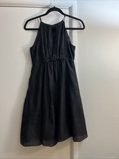 Easley Black Cotton A-line Small Cut out Embellished Lined Little Black Dress