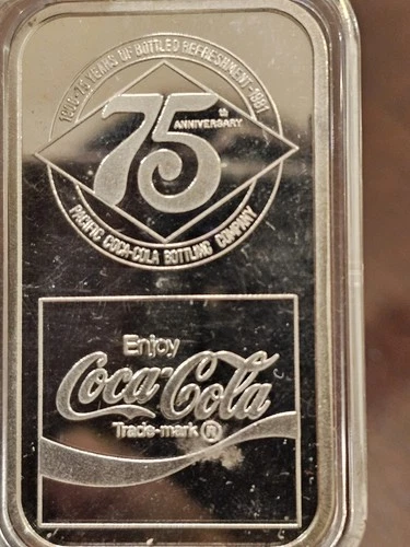 Mt Rainer Coca Cola 75th Anniversary 1 Troy Oz Silver Bar .999 fine