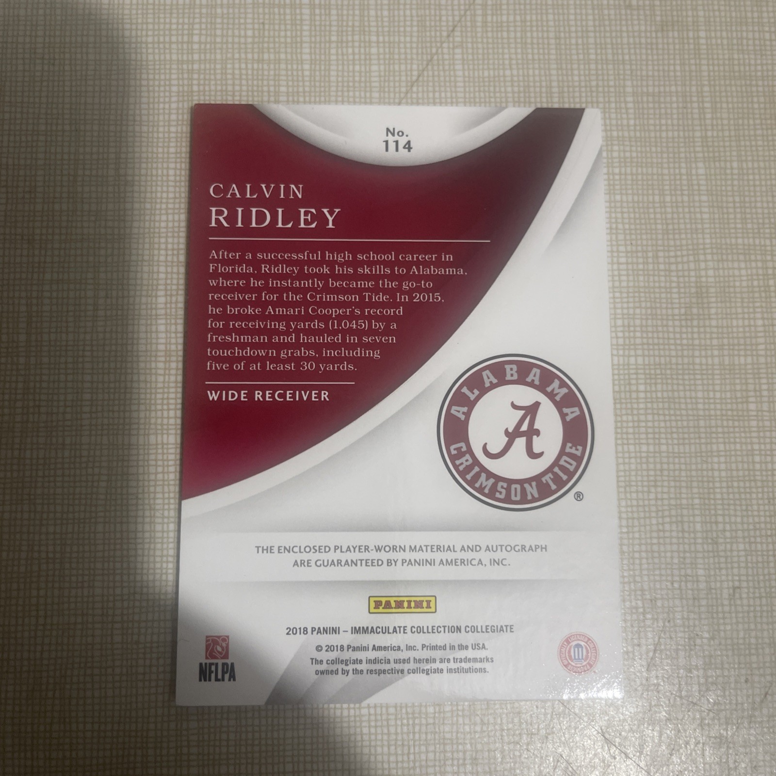 2018 Panini Immaculate Collection Collegiate Calvin Ridley On Card RPA /49 Auto view 2