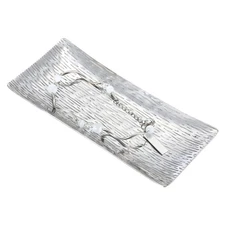 Decorative Tray, Glossy Serving Tray with Streak Grain Pattern, 5.7x2.7" Silver
