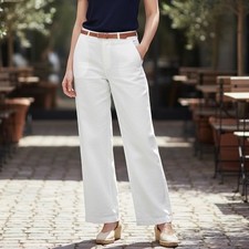 J. Jill Wide Leg Trousers Womens 12 White Cotton Linen Blend Quiet Luxury