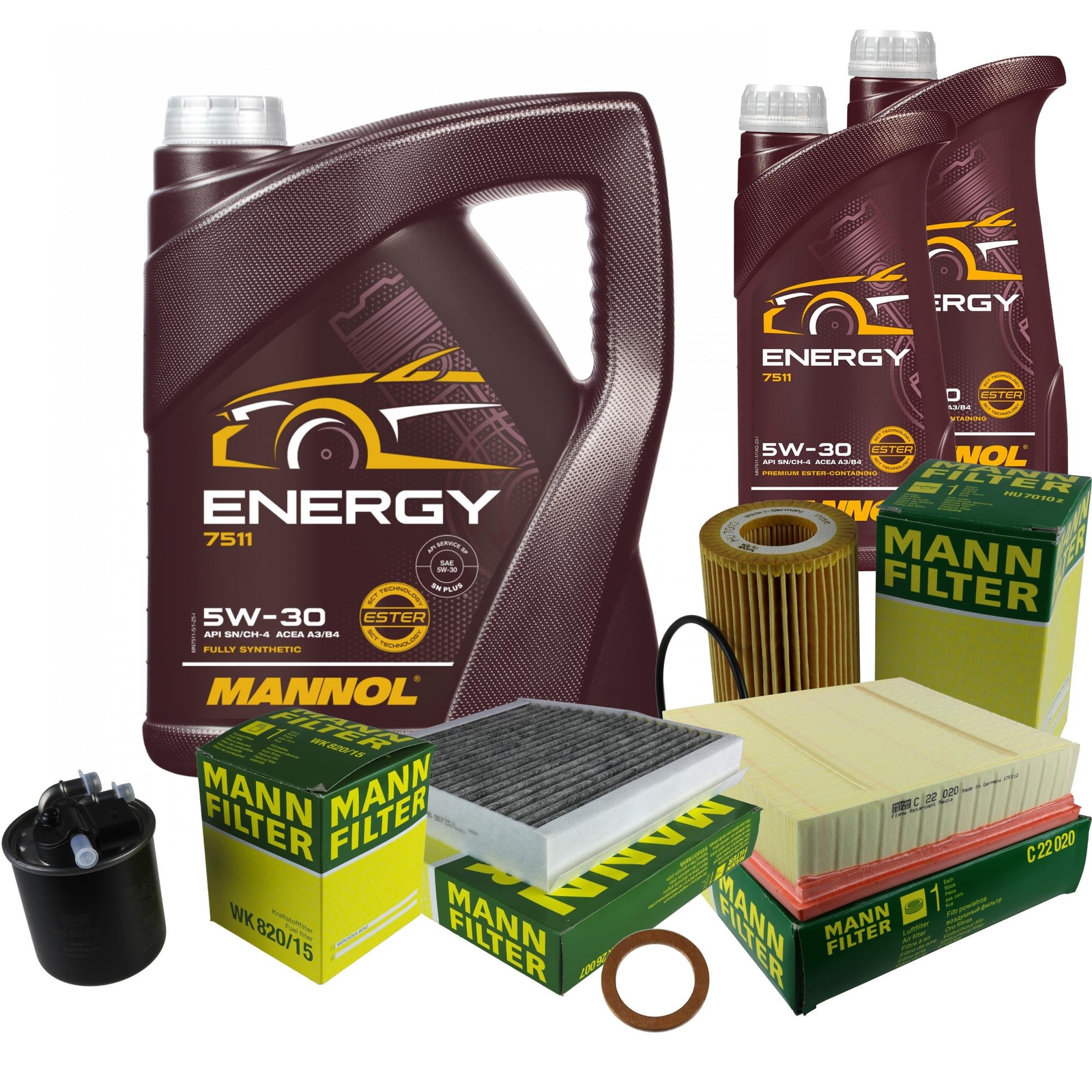 Paquete de inspección 7L MANNOL Energy 5W-30 para Mercedes Clase B W246 W242 Clase A