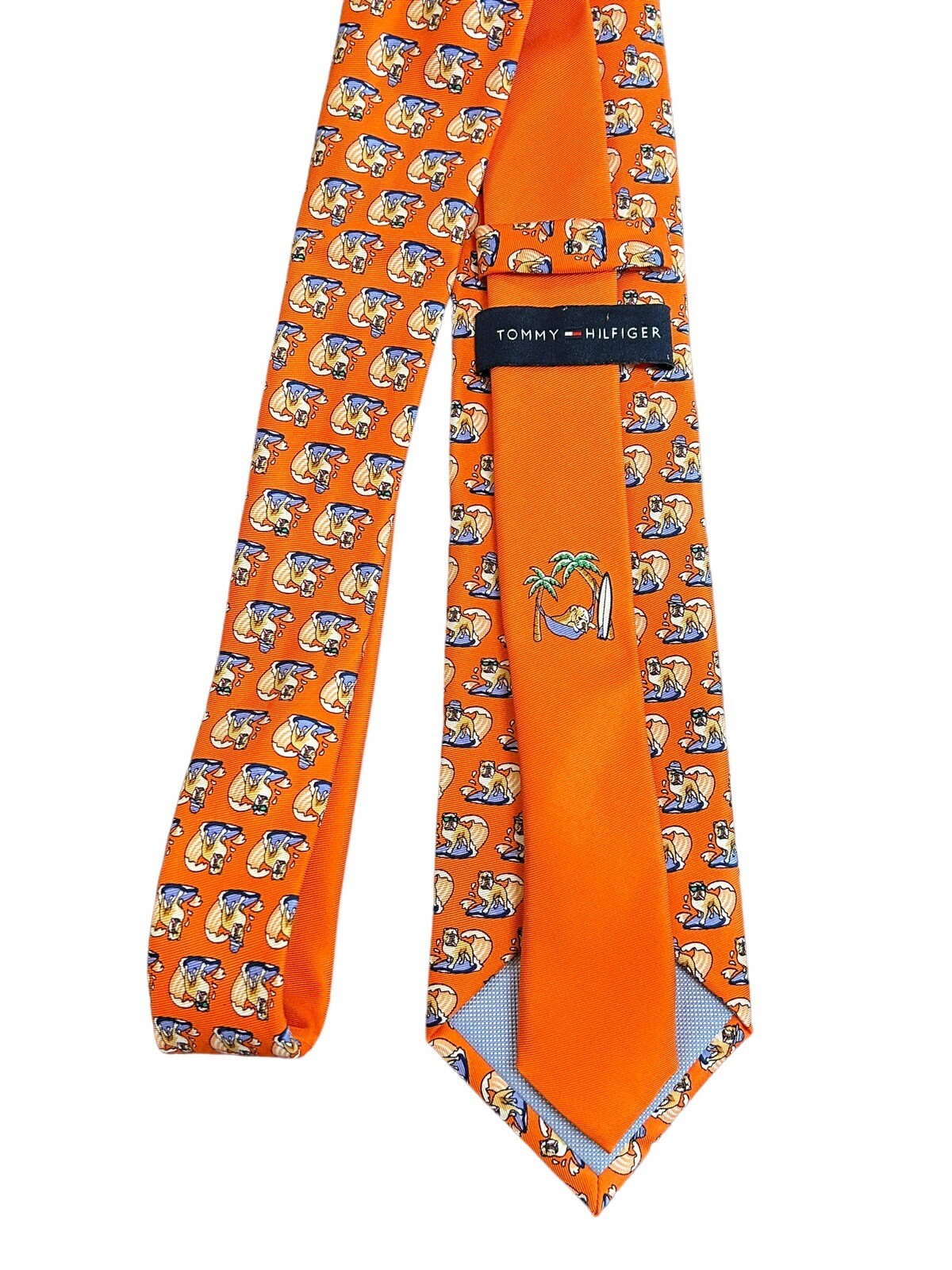 Tommy Hilfiger Men’s Orange Silk Tie Surfing Bulldogs thumbnail 3