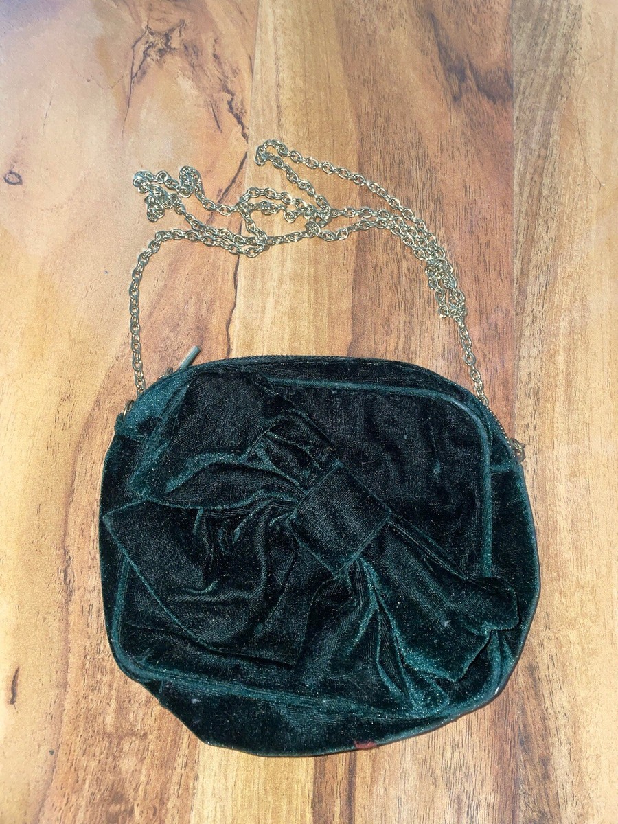 Topshop Green velvet crossbody bag with a long Gold chain UK