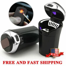 Portable Car Ashtray Cigarette Lighter w/ Blue Led Light for Most Car Cup Holder