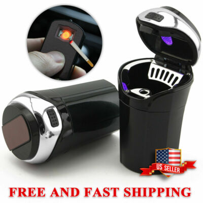portable car cigarette lighter Portable Car Ashtray Cigarette Lighter w/ Blue Led Light for Most Car Cup  Holder