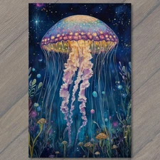 Art Print  Jellyfish Glowing Stars Underwater Night Ocean Fantasy Art Nature