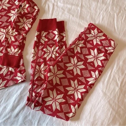 Hannah Andersson Pajamas Kids 6/7 Red Scandi Snowflake Long Sleeve Top Pants - Picture 4 of 7