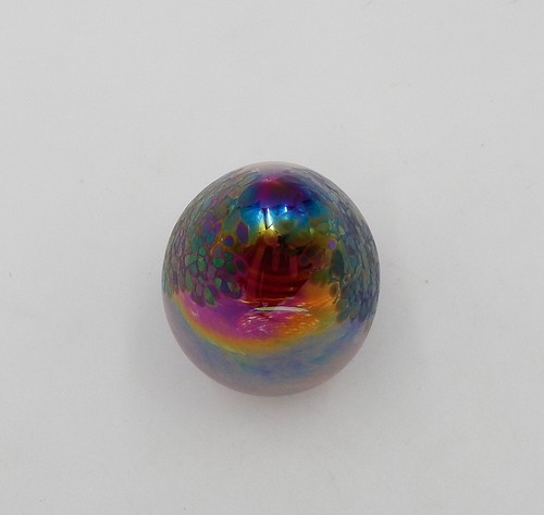 Glass Eye Studio GES Iridescent Egg Art Glass Swirl Bubble Paperweight 1994 - Picture 6 of 13
