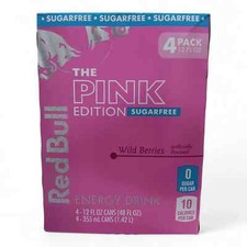 Red Bull Pink Edition Sugar Free Energy Drink, Wild Berries, 12 fl oz, Pack of 4