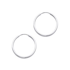14K White Gold Polished Endless Small Hoop Earrings - 1.5mm x 0.8 inch
