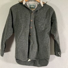 Vtg Woolrich Sz M Brown Black Check Wool Shirt Shacket Leather Trim USA Made